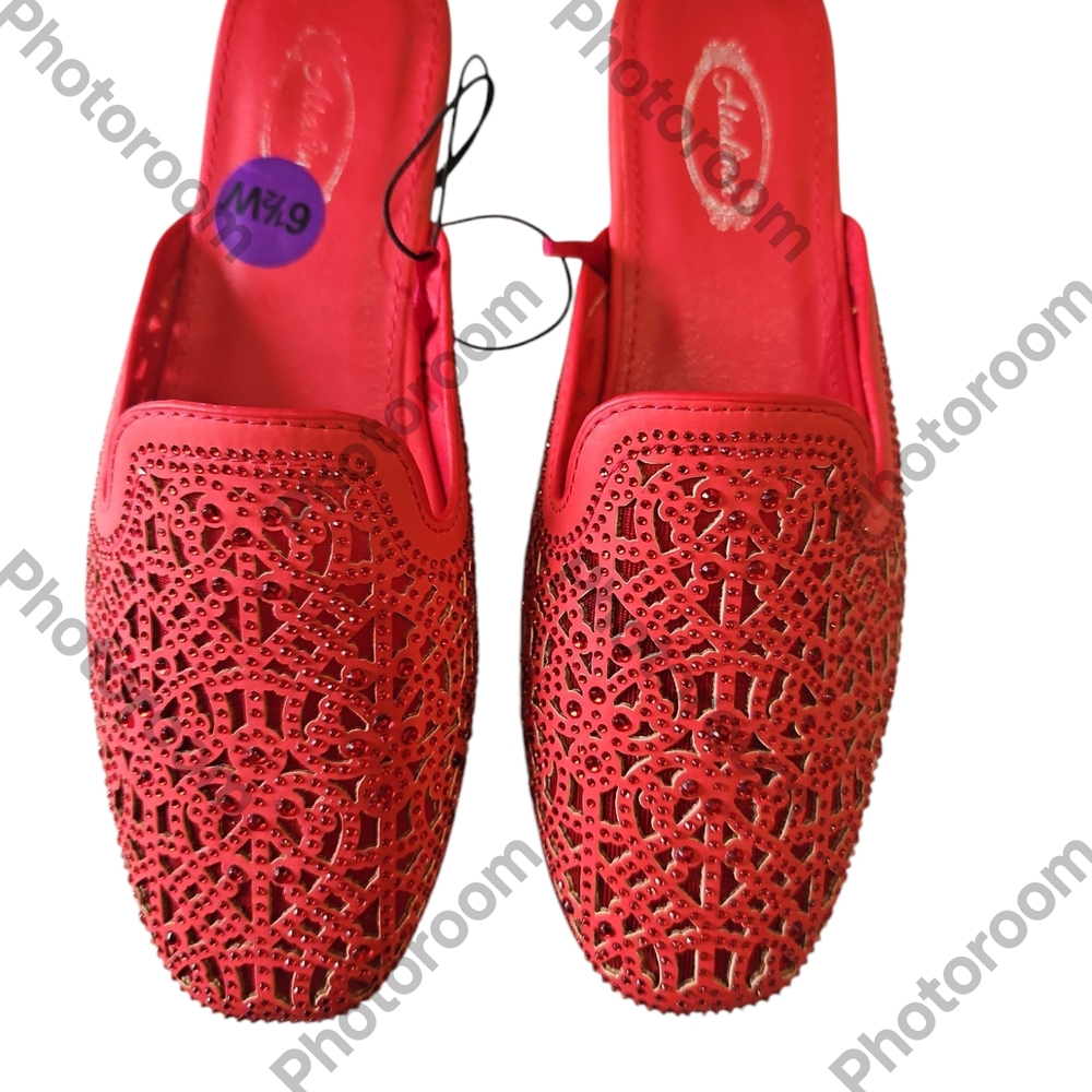 Atalina Woman  Rhimeston Embell Chop-Out Red Flat/ Mule/ Slip-OnShoes Size6.5W